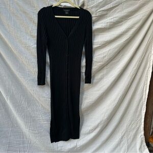 Elegant Black Ribbed Knit Dress-Club Monaco Wool - M